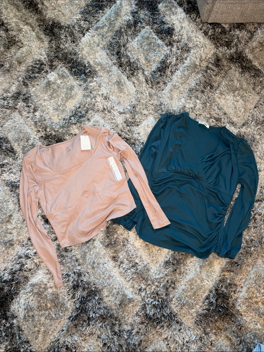 Women’s Long Sleeve Scoop & Wrap Tops - Pink and Teal.